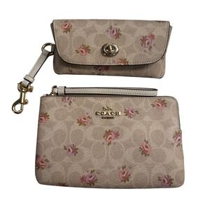 Coach Signature Floral Print Double Zip Wristlet and Sunglass Case
